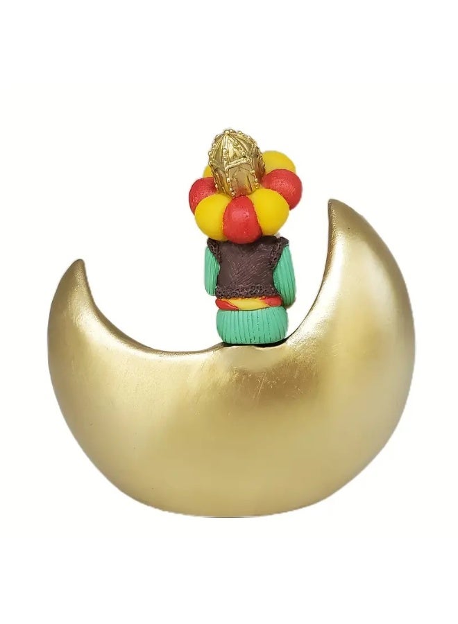 Home Care 1 Traditional Middle Eastern Character on Moon Resin Decorative Figurine - Eid Festival Celebration Statue with Golden Crescent Moon Base, Perfect for Home & Office Decor, Moon Decor 14X14 cm - Image 4